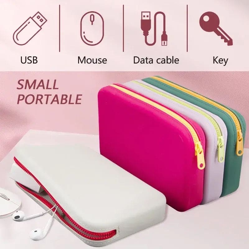 Silicone Travel Cosmetics Pouch, Square Silicone Storage Bag, Multifunctional Zipper Storage Bag, Portable Digital Waterproof Organizer Silicone Travel Cosmetics Pouch, Square Silicone Storage Bag, Multifunctional Zipper Storage Bag, Portable Digital Waterproof Organizer